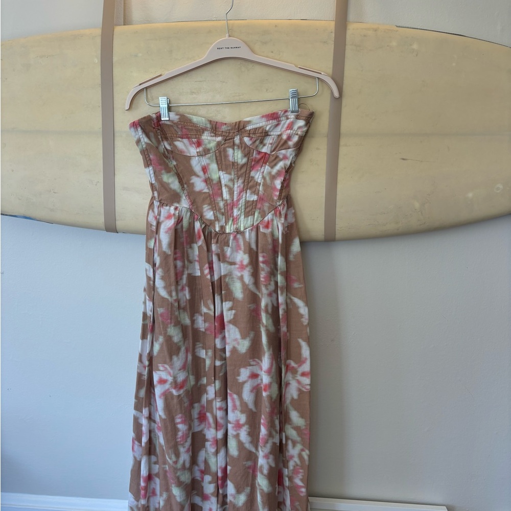 Bardot Strapless Floral Maxi Dress in Beige and Pink - Picture 5 of 10